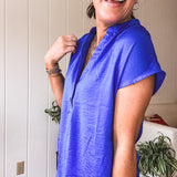 Satin Short Sleeve Blouse with Button Detail