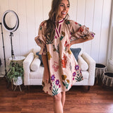 Tan Whimsical Bold Floral A Line Dress