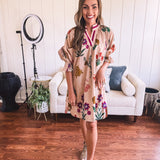 Tan Whimsical Bold Floral A Line Dress