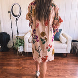 Tan Whimsical Bold Floral A Line Dress