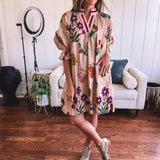 Tan Whimsical Bold Floral A Line Dress