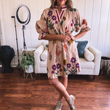 Tan Whimsical Bold Floral A Line Dress