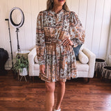 Dusty Blue Patchwork Chiffon Button Dress