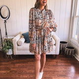 Dusty Blue Patchwork Chiffon Button Dress