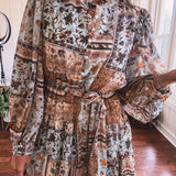 Dusty Blue Patchwork Chiffon Button Dress