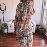 Dusty Blue Patchwork Chiffon Button Dress
