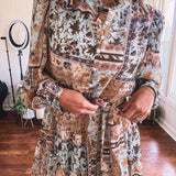 Dusty Blue Patchwork Chiffon Button Dress