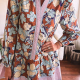 Dusty Floral Stripe Trim Flutter Hem Dress