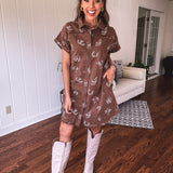 Cowboy Coffee Western Print Dress