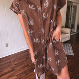 Cowboy Coffee Western Print Dress