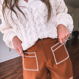 Brown Embroidered Pocket Shorts