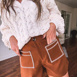 Brown Embroidered Pocket Shorts