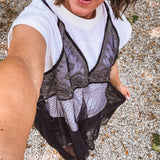 Black Sheer Mesh Layered Tee Top