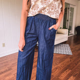 Washed Dark Denim Pant with Fray Hem