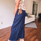 Washed Dark Denim Pant with Fray Hem