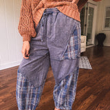 The Boho Current Navy Plaid Patchwork Pant