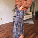 The Boho Current Navy Plaid Patchwork Pant