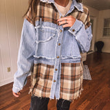 Denim + Brown Plaid Mix Shacket