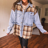 Denim + Brown Plaid Mix Shacket