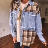 Denim + Brown Plaid Mix Shacket