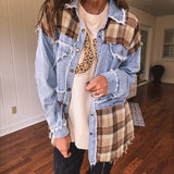 Denim + Brown Plaid Mix Shacket