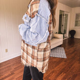 Denim + Brown Plaid Mix Shacket
