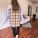 Denim + Brown Plaid Mix Shacket