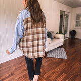 Denim + Brown Plaid Mix Shacket