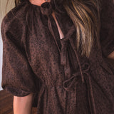 Red Brown Leo Tie Front Peplum Top
