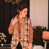 Taupe Check Fur Lined Vest