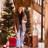 Charcoal Multi Plaid Ruched Sleeve Blazer