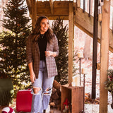 Charcoal Multi Plaid Ruched Sleeve Blazer