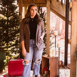 Charcoal Multi Plaid Ruched Sleeve Blazer