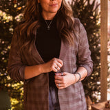 Charcoal Multi Plaid Ruched Sleeve Blazer