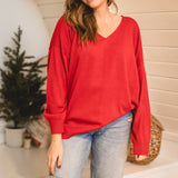 Extended Shoulder V Neck Sweater