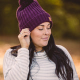 Wine Slouchy Pom Hat
