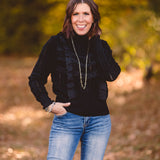 Black Mock Neck Lace Blouse
