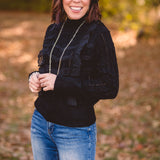 Black Mock Neck Lace Blouse