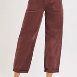 Choco Brown Ankle Cuffed Barrel | High Rise