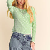 Bow Embroidered LS Sheer Mesh