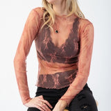 Mauve All Over Floral Sheer Lace Top