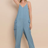 Acid Wash Chambray Oversize Jumpsuit