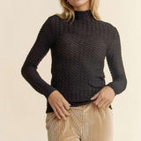 Black Texture L/S Mesh Layering Top