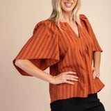 Placket Raglan Sleeve Stripe Top