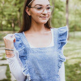 Washed Denim Overall Flutter Jumpsuit