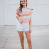 Aqua Orange Pink Metallic Mix Knit Top