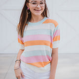 Aqua Orange Pink Metallic Mix Knit Top