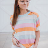 Aqua Orange Pink Metallic Mix Knit Top