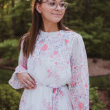 Ivory Floral Print Chiffon Dress
