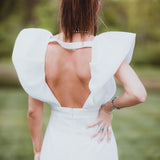 White Luxe Jumpsuit with Zipper Back + Puff Sleeve